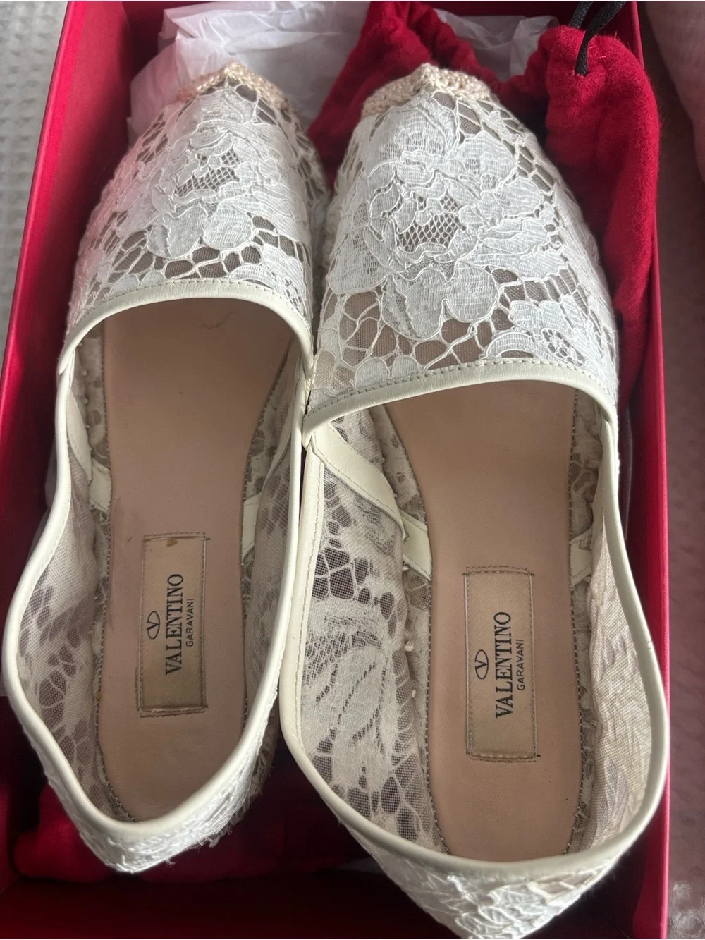 Valentino Ivory Floral Lace Espadrille Flats